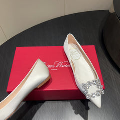 ROGER VIVIER 25S GRETE BALLET FLATS IN IVORY SILK WITH EMBELLISHED CRYSTALS