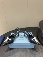 PRADA 25S POINTED TOE SLINGBACK 85MM IN BLACK LAMBSKIN WITH TIE UP DESIGN