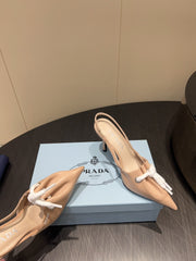 PRADA 25S POINTED TOE SLINGBACK 85MM IN BEIGE LAMBSKIN WITH TIE UP DESIGN