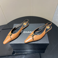 YSL SLINGBACK FLATS 25S IN MUTED ORANGE LAMBSKIN WITH GOLD HARDWARE