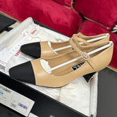 HIGH MARY JANE IN DARK CREAM CALFSKIN AND BLACK SATIN