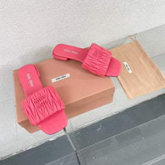 Women's Rose Red Leather Slippers