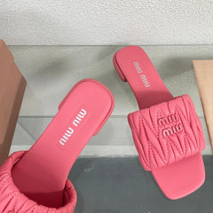 Women's Rose Red Leather Slippers