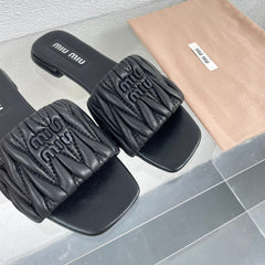 Women's Black Leather Slippers
