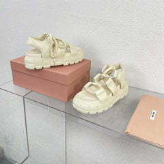 Roman Strap Thick-Soled Cream Sandals