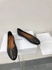 ALAIA BALLET FLAT IN BLACK MESH LAMBSKIN