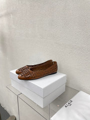ALAIA BALLET FLAT IN CARAMEL BROWN MESH LAMBSKIN