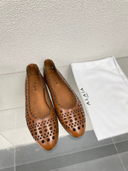 ALAIA BALLET FLAT IN CARAMEL BROWN MESH LAMBSKIN