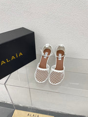 ALAIA HIGH FISHNET 9 CM PUMPS IN WHITE MESH