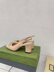 GG WOMEN'S HORSEBIT SLINGBACK 75MM IN TAN BEIGE CALFSKIN