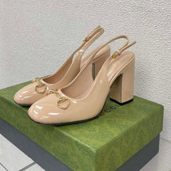 GG WOMEN'S HORSEBIT SLINGBACK 95MM IN TAN BEIGE CALFSKIN