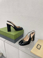 GG WOMEN'S HORSEBIT SLINGBACK 95MM IN BLACK CALFSKIN