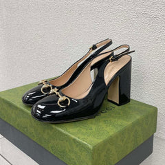 GG WOMEN'S HORSEBIT SLINGBACK 95MM IN BLACK CALFSKIN