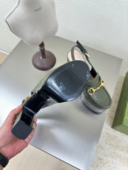 GG WOMEN'S HORSEBIT PLATFORM LOAFER SLINGBACK IN UNIFORM GREEN EMBOSSED CALFSKIN