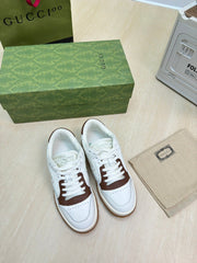 GG INTERLOCKING G SNEAKER WHITE BROWN CALFSKIN AND FABRIC