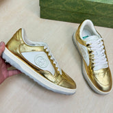 GG INTERLOCKING G SNEAKER GOLD CALFSKIN AND FABRIC