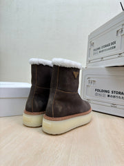 SUEDE BOOTS DARK BROWN WITH SHEARLING LINING AND RUBBER FLATFORM SOLE