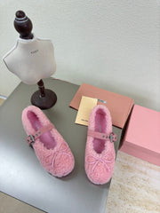 SHEARLING BALLET FLAT PINK WITH SUEDE STRAP