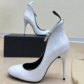 DECOLLETE PUMPS IN WHITE PATENT CALFSKIN