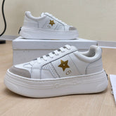 GOLD STAR PLATFORM SNEAKER IN WHITE CALFSKIN AND SUEDE