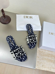 DWAY SLIDE EMBROIDERED COTTON AND NAVY BLUE MISS DIOR ALLOVER MOTIF