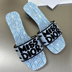 DWAY HEELED SLIDE EMBROIDERED COTTON AND LIGHT PINK MISS DIOR ALLOVER MOTIF 35 MM