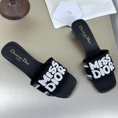 DWAY HEELED SLIDE EMBROIDERED COTTON AND BLACK MISS DIOR ALLOVER MOTIF 35 MM