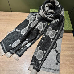 SCARF 195 CM IN BLACK AND LIGHT GRAY GG WOOL LAMÉ JACQUARD 403977