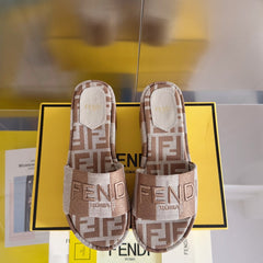 FENDI PLATFORM WEDGES IN ASH BROWN MIX WHITE FF MONOGRAM FABRIC