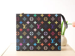TOILETRY POUCH 25 IN BLACK MIX COLORFUL CALFSKIN