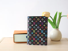DOLL PASSPORT WALLET IN BLACK MIX COLORFUL CALFSKIN