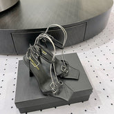 SL ANKLE-BUCKLE HEELED SANDALS BLACK CALFSKIN