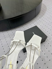 SL ANKLE-BUCKLE HEELED SANDALS WHITE CALFSKIN
