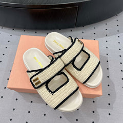 Sandals Ivory With Black Border Fabric