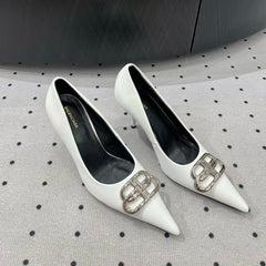 HEELED PUMPS 65 MM IN WHITE GLOSSY CALFSKIN SILVER HARDWARE