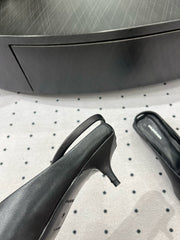 HEELED SLINGBACK 45 MM IN BLACK SMOOTH LAMBSKIN GOLD HARDWARE