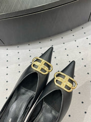 HEELED SLINGBACK 45 MM IN BLACK SMOOTH LAMBSKIN GOLD HARDWARE