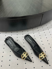 HEELED SLINGBACK 45 MM IN BLACK SMOOTH LAMBSKIN GOLD HARDWARE