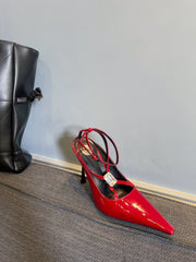 HIGH SANDAL ATTACHED GEM IN RED GLOSSY CALFSKIN