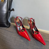 HIGH SANDAL ATTACHED GEM IN RED GLOSSY CALFSKIN