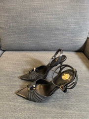 LOLA HIGH SANDALS IN BLACK SMOOTH LAMBSKIN AND DRAPED JERSEY