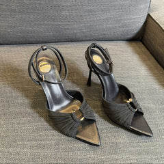 LOLA HIGH SANDALS IN BLACK SMOOTH LAMBSKIN AND DRAPED JERSEY