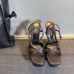 DEBBIE PLATFORM SANDALS IN BLACK SMOOTH LAMBSKIN
