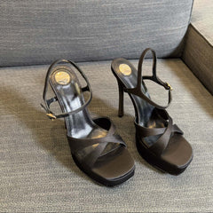 DEBBIE PLATFORM SANDALS IN BLACK SATIN