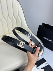 CC BELT 30MM IN BLACK SMOOTH CALFSKIN SILVER HARDWARE ATTACH RHINSTONES