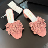 MID HEEL 45 MM MULE IN PEACH PINK SUEDE
