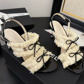 WHITE GROSGRAIN CANVAS BOW SLINGBACK SANDALS