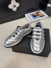 SNEAKERS WITH THREE STRAPS IN SILVER CALFSKIN