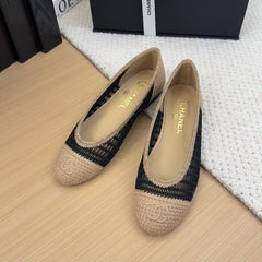 CC 25 Ballet Flat Beige Black Raffia