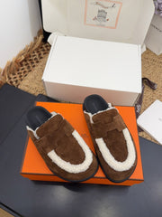 HM 25S MULE IN DARK BROWN SUEDE MIX SHEARLING